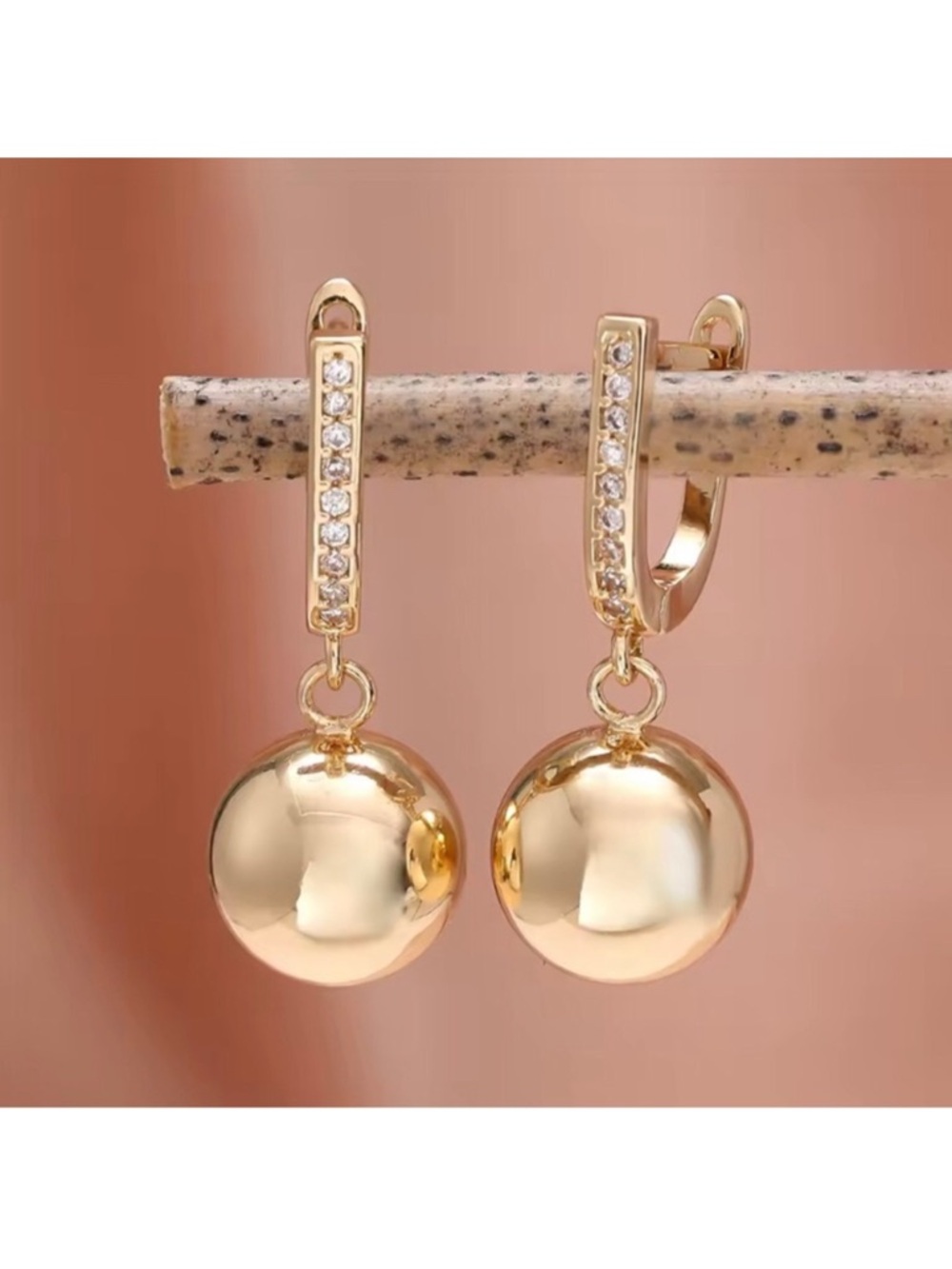 Gold Ball Drop Hoop Earrings - Women Jewelry